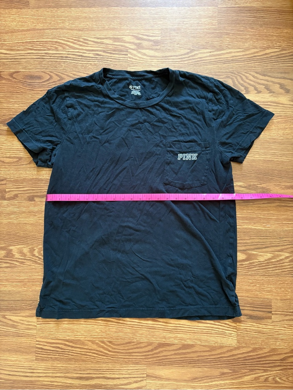 PINK Victoria's Secret Black Short Sleeve Pocket Tee with Pink Logo
